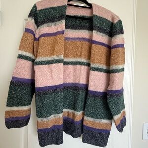 Veronica Beard Pink and Green Striped Cardigan